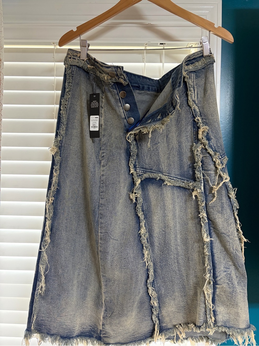 Fashion Nova Light Blue Distressed Denim Skirt